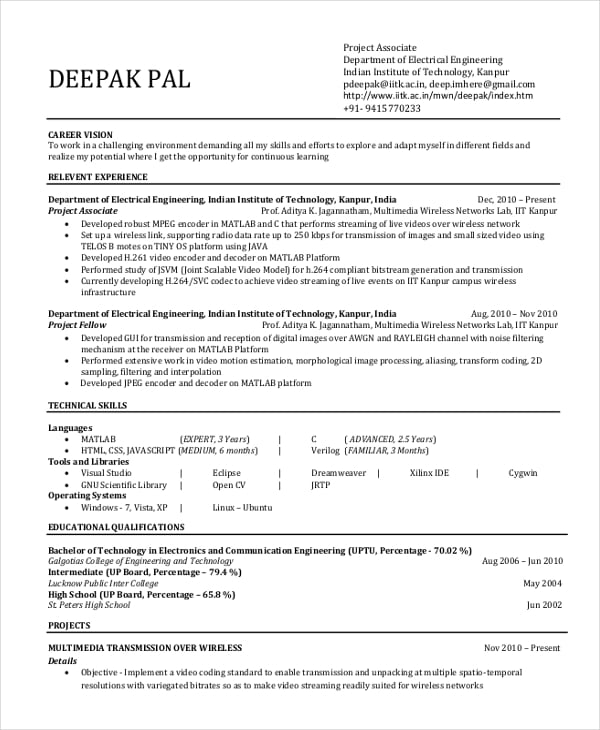 6  electrical engineering resume templates