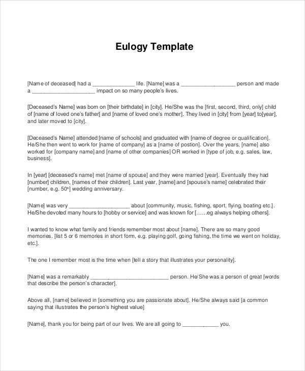 Eulogy Template 19  PDF PSD Word Documents Download