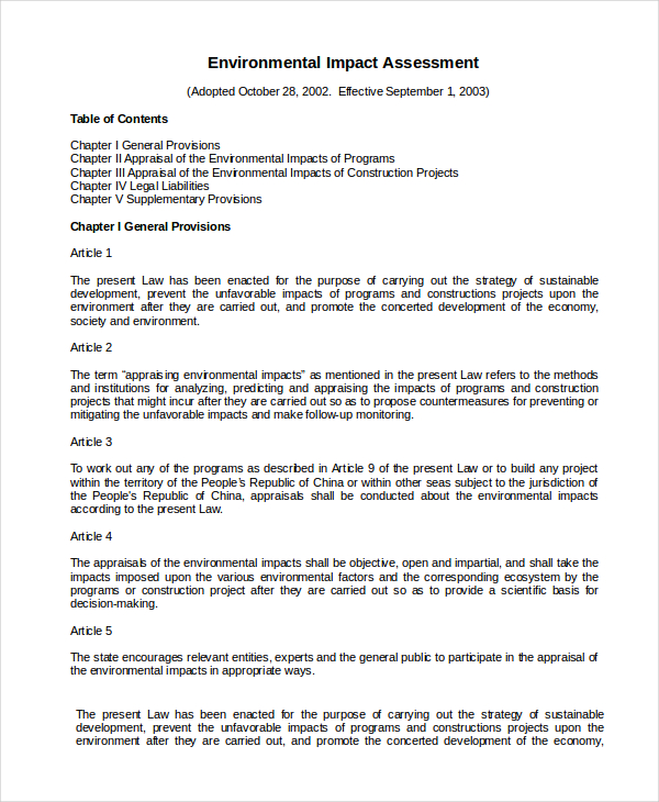 environmental impact assessment template