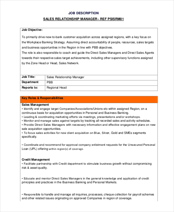 14+ Sales Manager Job Descriptions Free Sample, Example, Format