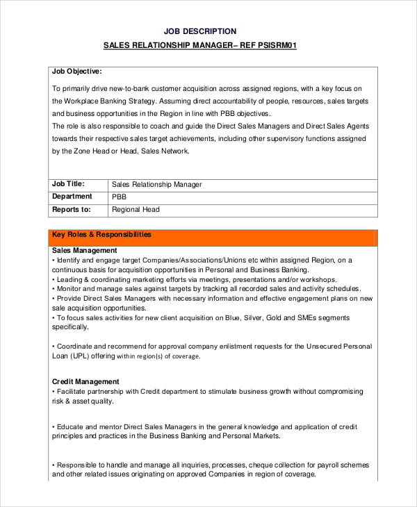 14 Sales Manager Job Descriptions Free Sample Example Format