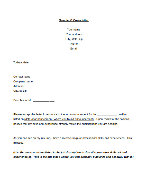 download cover letter template word