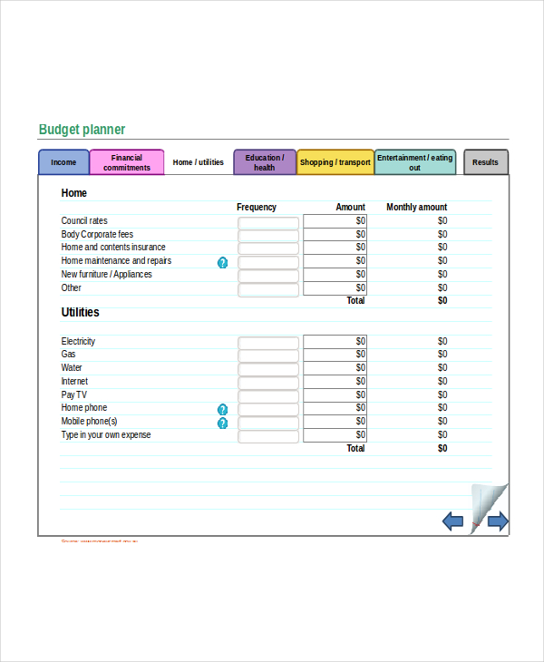 monthly budget planner template