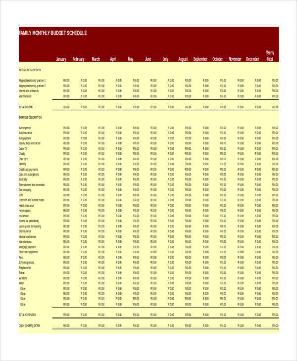 family monthly budget worksheet template