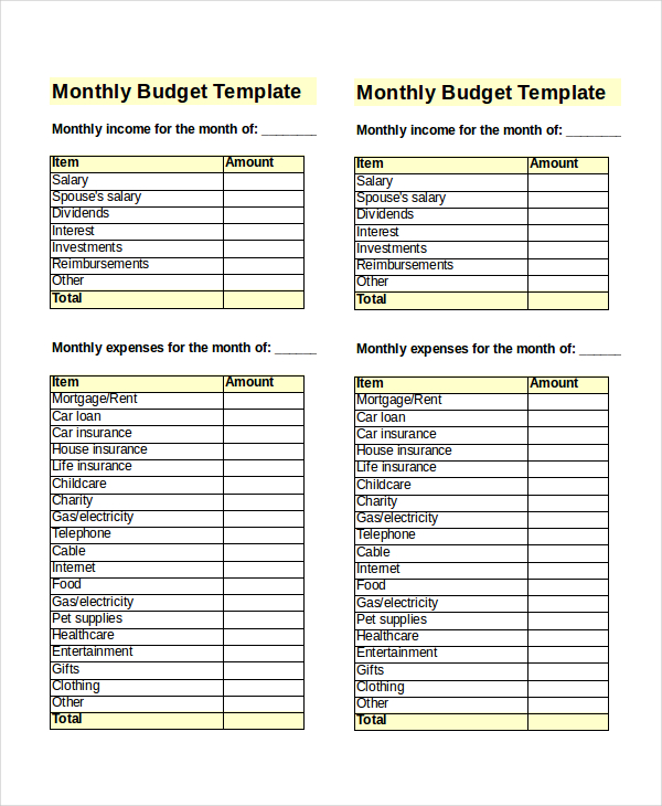 monthly budget template xls