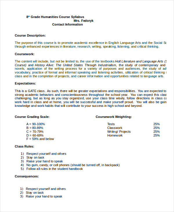 middle school syllabus template