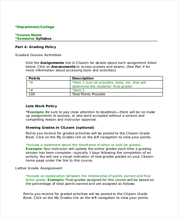 Course Syllabus Template Word Collection