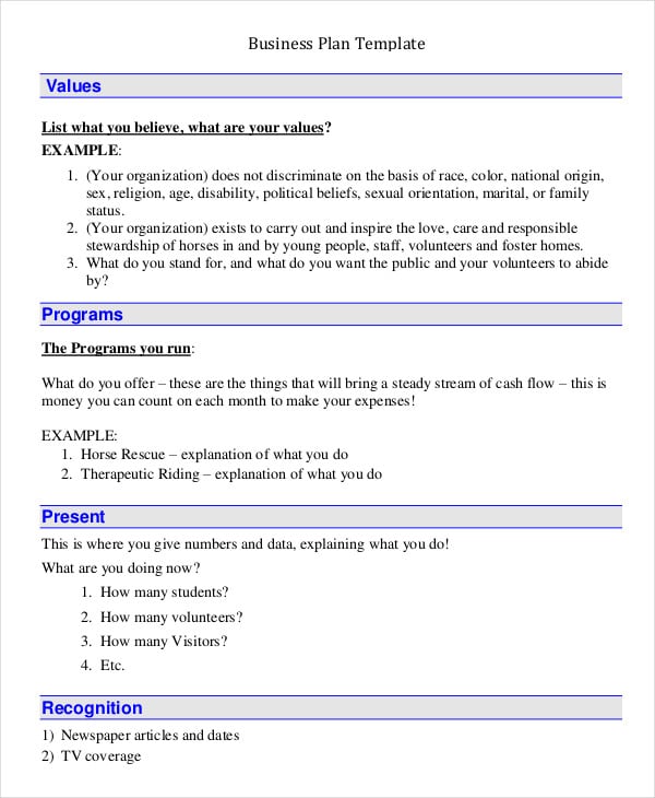 Free Nonprofit Business Plan Template Word