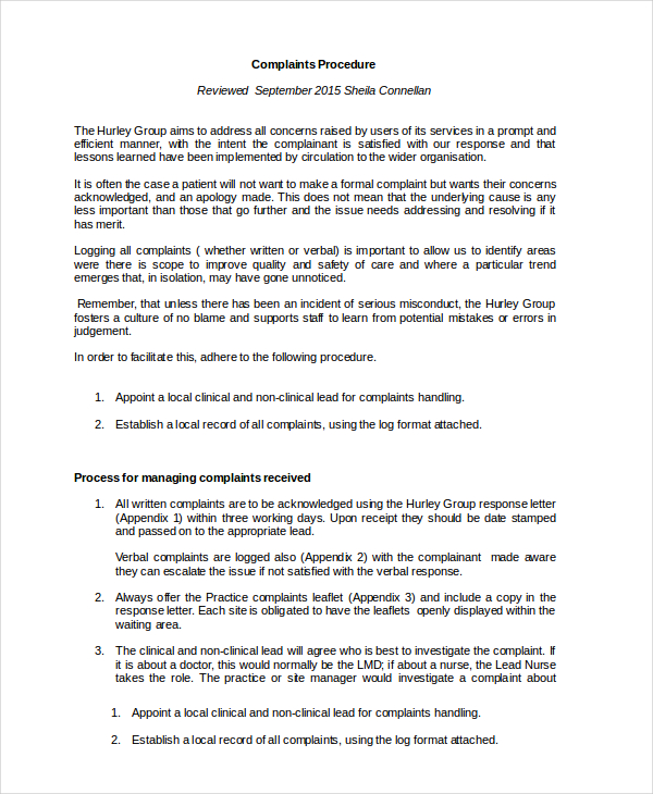 Free Complaints Procedure Template Printable Templates