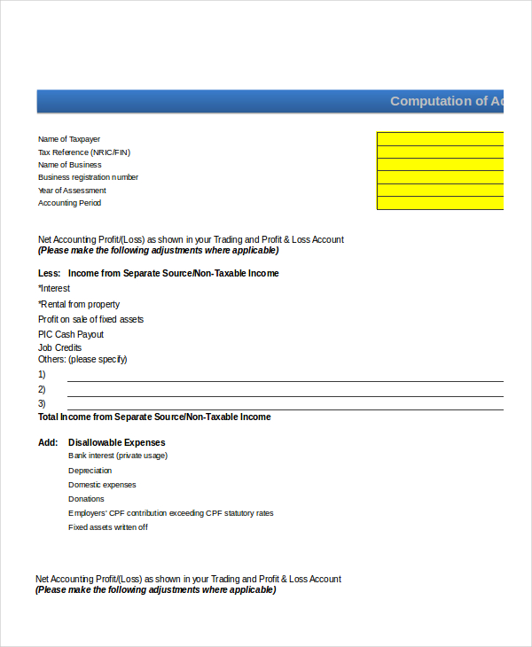 trading profit and loss account excel template