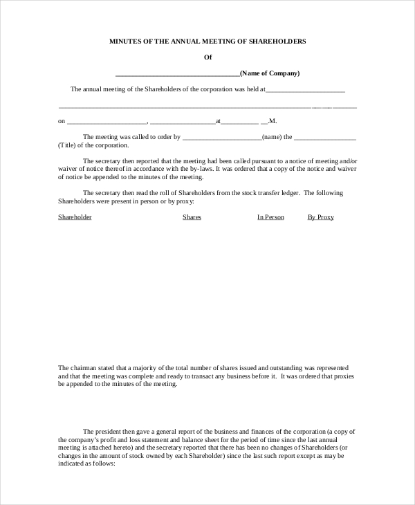 Annual Meeting Minutes Template - 10+ Word, PDF Document Downloads