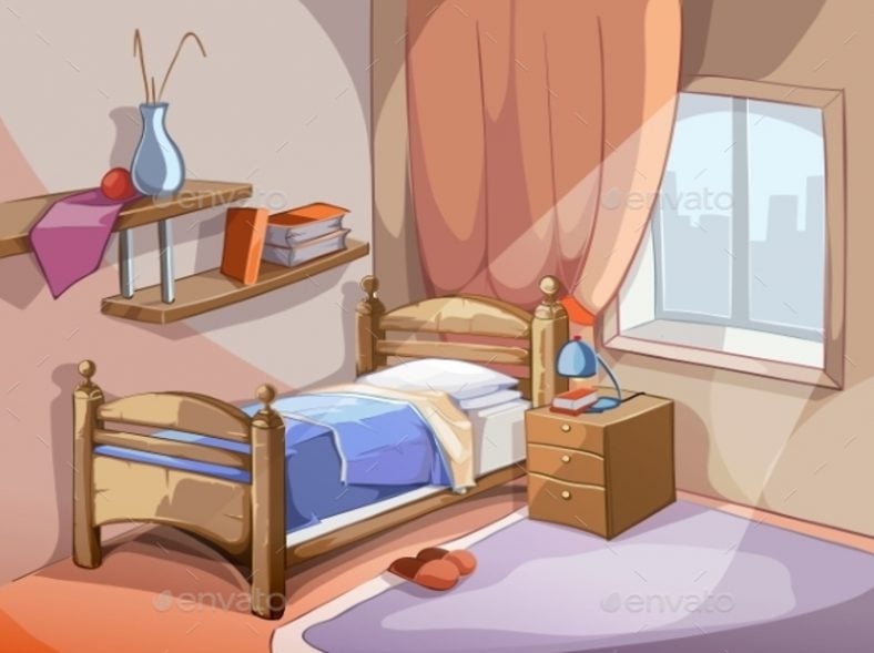 bedroom interior in cartoon style1 788x589
