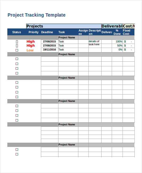 project tracking excel template