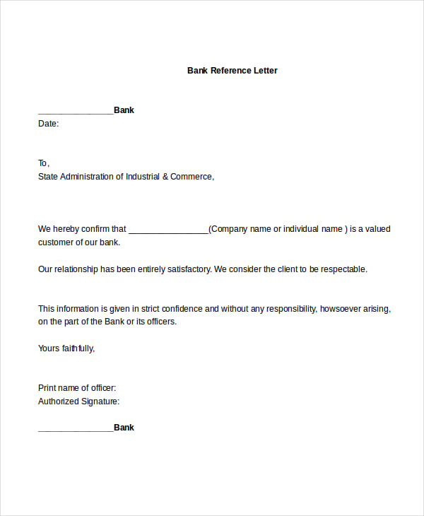 bank letter of reference