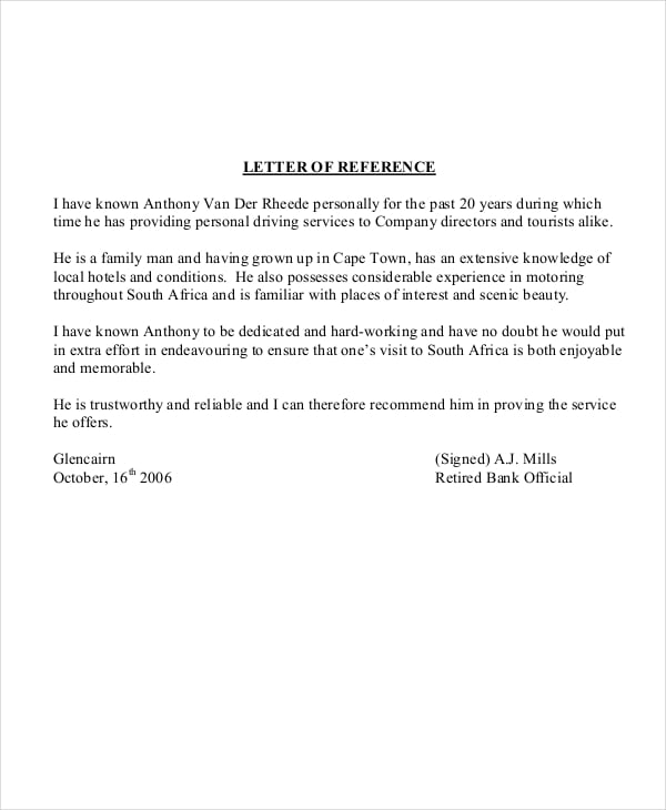 reference letter for driver