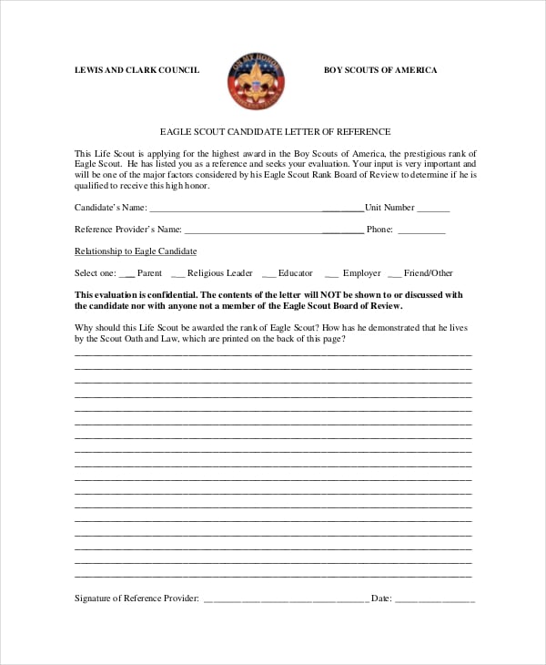scout candidate letter of reference