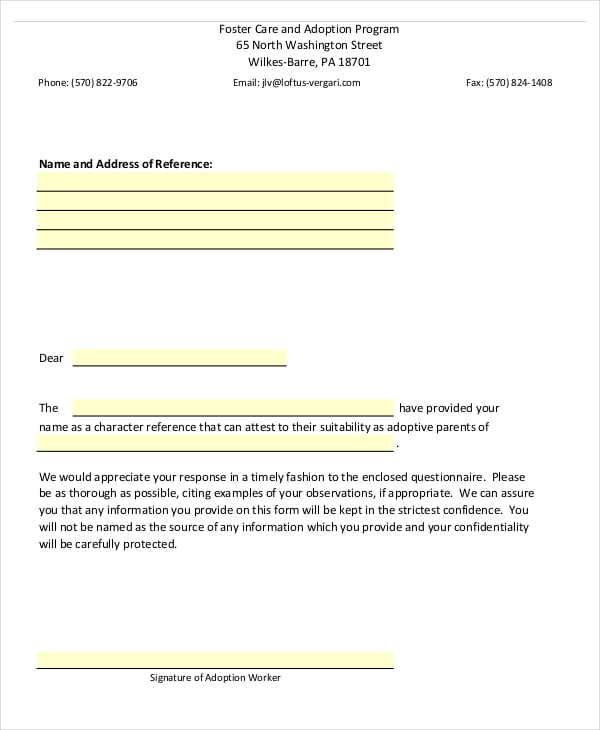 reference letter for foster parent