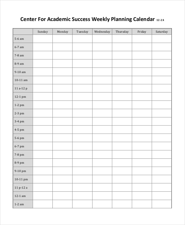 blank weekly planning calendar