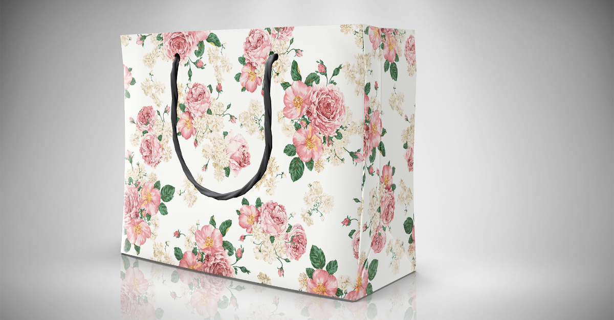 paper bag mockup with flower design