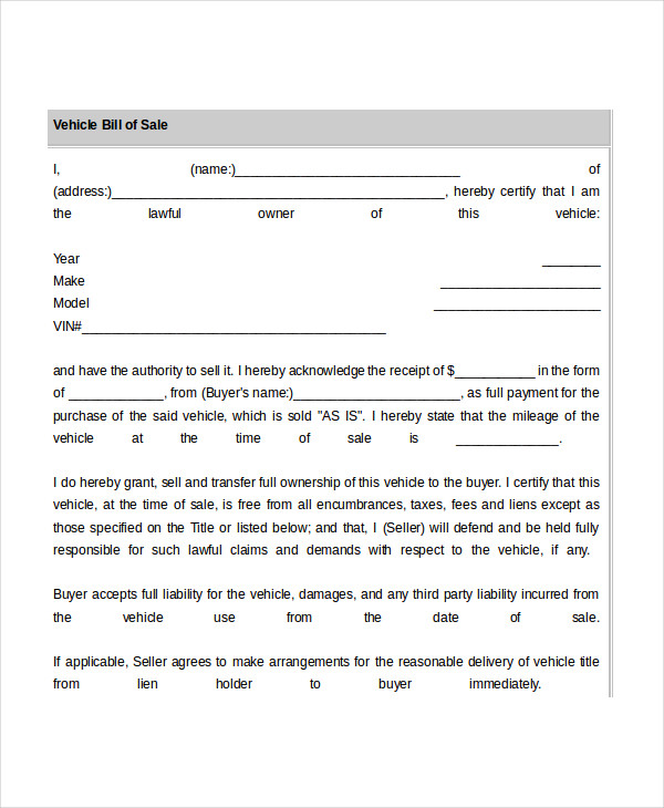 Bill Of Sale Form - 18+ Free Word, PDF Documents Download