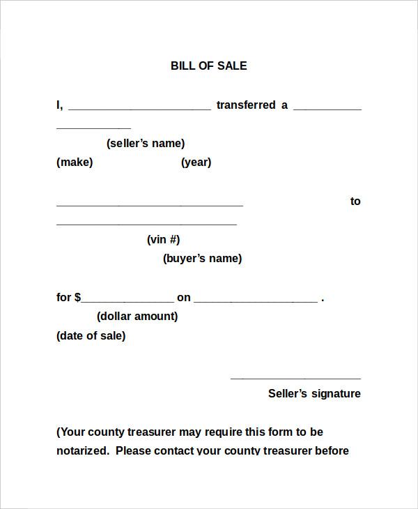 generic auto bill of sale form download general blank bill of sale