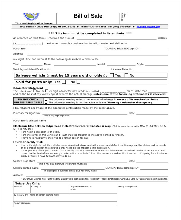 Bill Of Sale Form - 18+ Free Word, PDF Documents Download