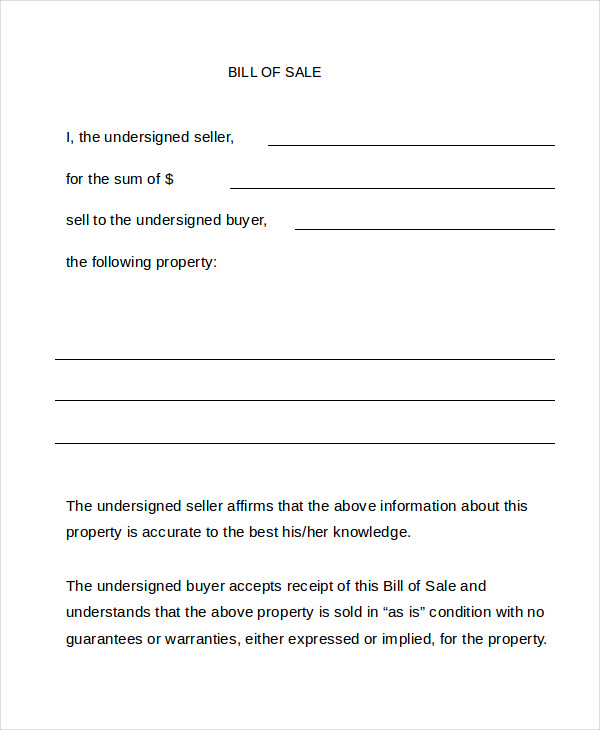 blank bill of sale form