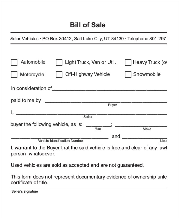 Bill Of Sale Form - 18+ Free Word, PDF Documents Download