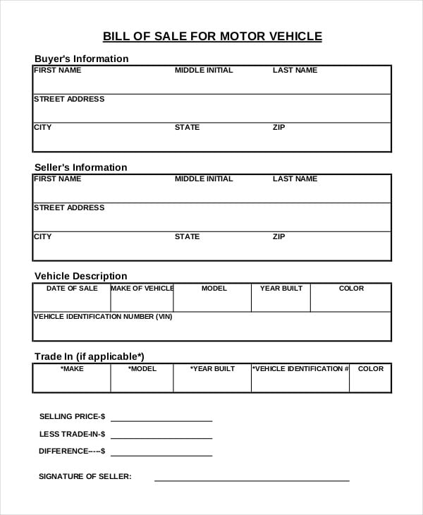 bill of sale form 18 free word pdf documents download free