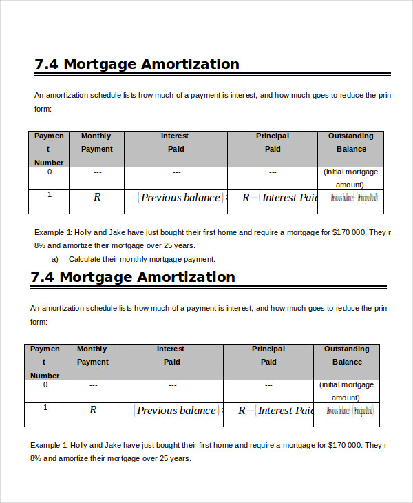 Amortization Schedule Template 8+ Free Word, Excel Documents Download