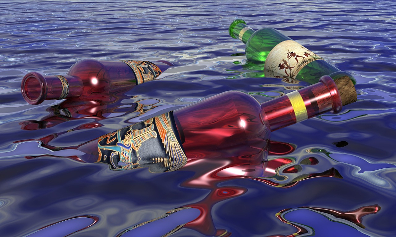 empty bottles floating on water