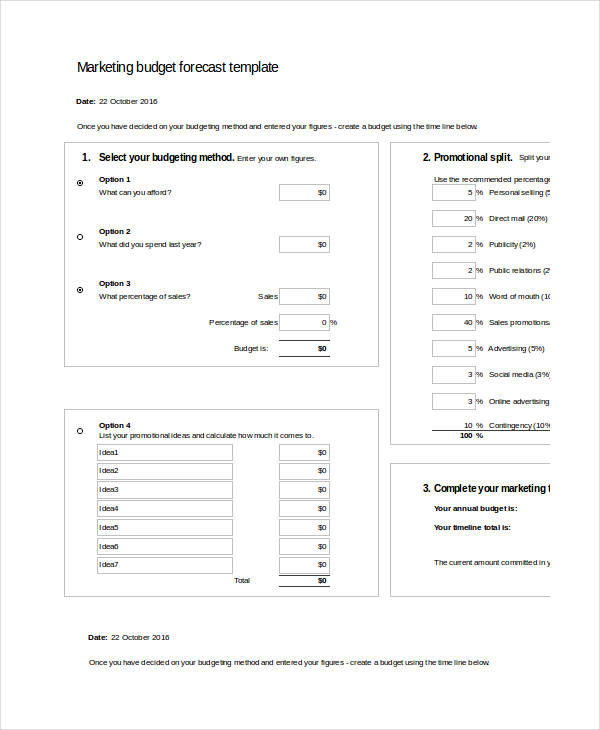 marketing budget forecast template