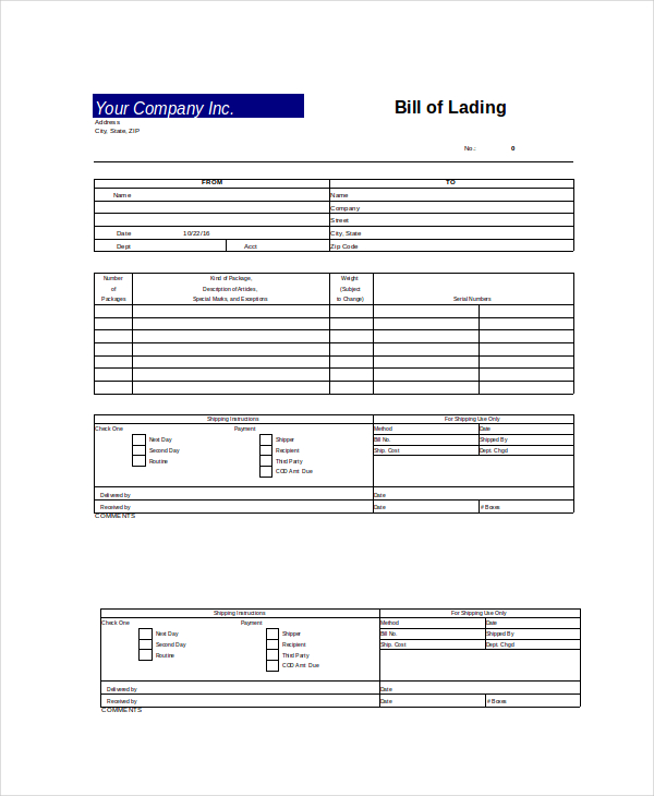 bill of lading template excel