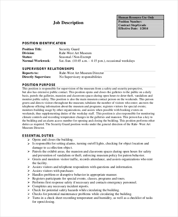 9+ Security Guard Job Descriptions Free Sample, Example, Format