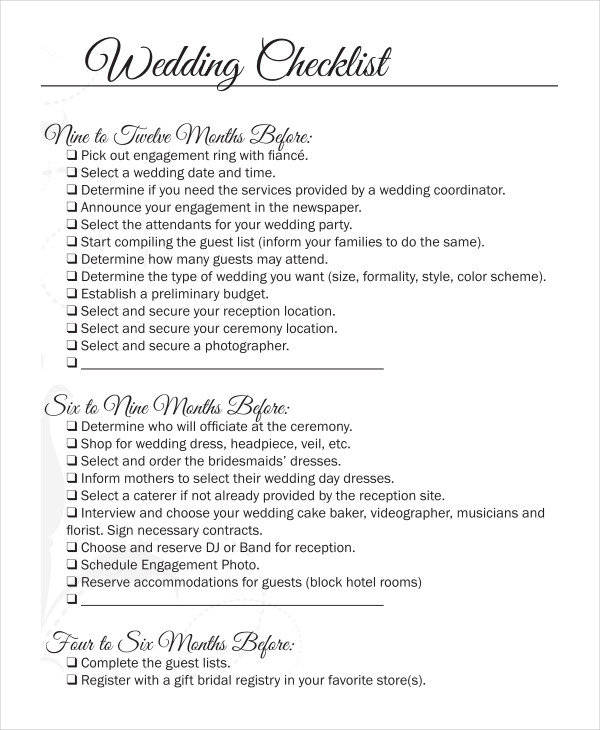 18+ Wedding Checklist Templates - Free PDF, Doc Format Download