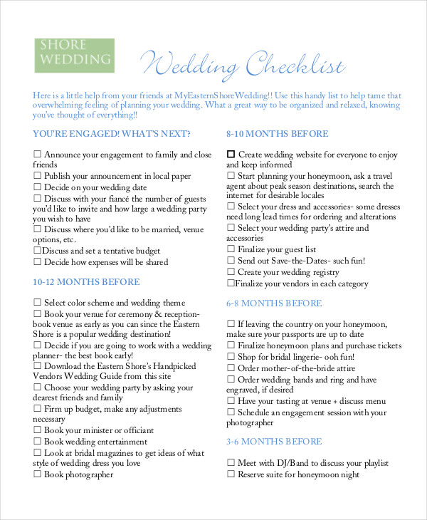 18+ Wedding Checklist Templates - Free PDF, Doc Format Download