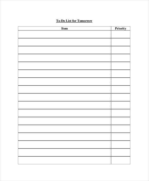 daily to do list template for word