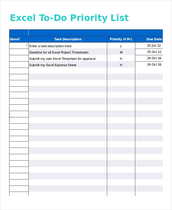 excel to do list template