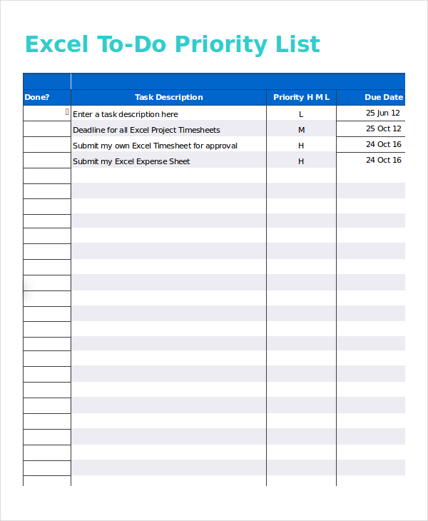 todo list excel