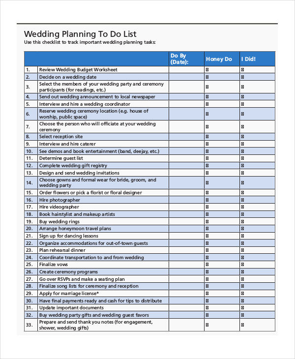 wedding to do list template