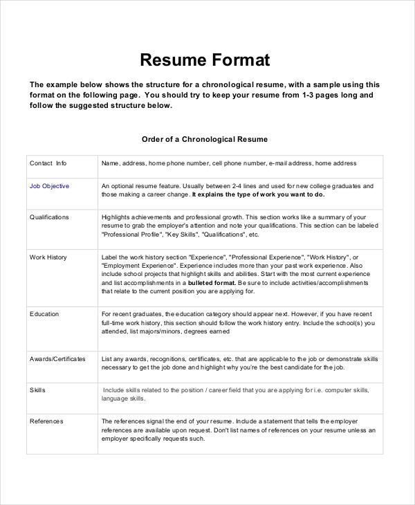 chronological resume format