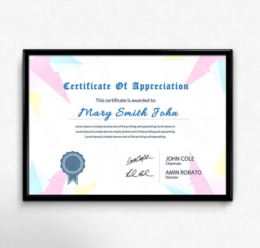 certificate of appreciation for player
