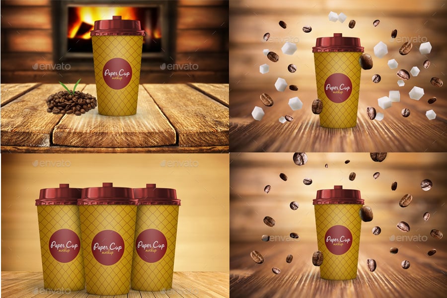 paper coffee cup mockup with sugar beans