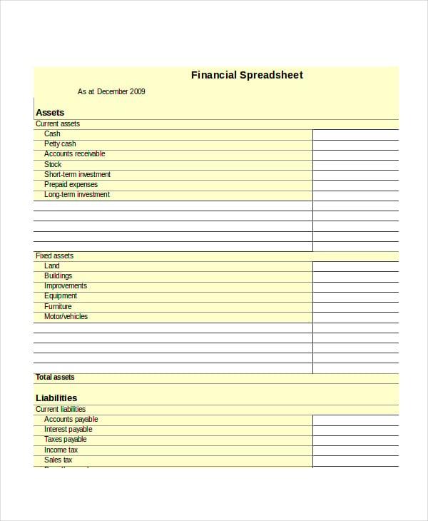 financial spreadsheet template