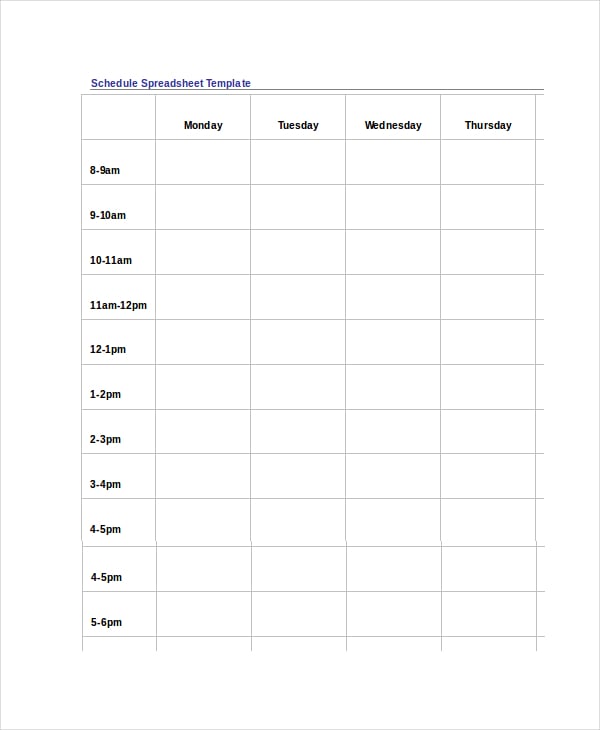 schedule spreadsheet template