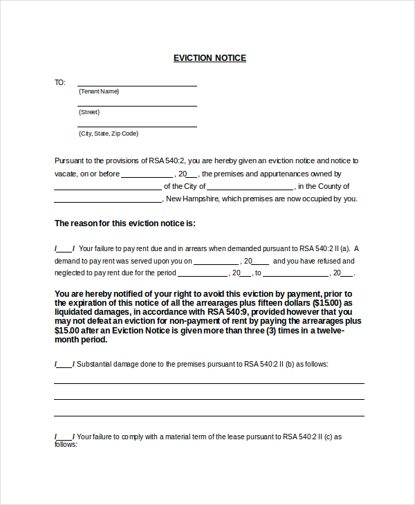 two week eviction notice letter example