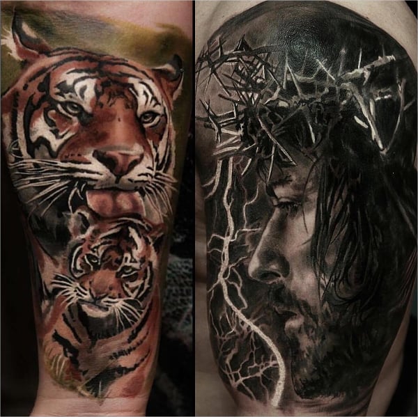 tiger jesus tattoo design