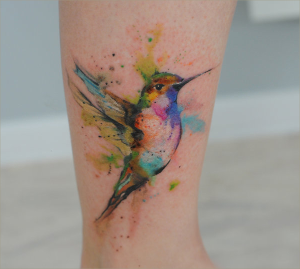 watercolor humming bird tattoo