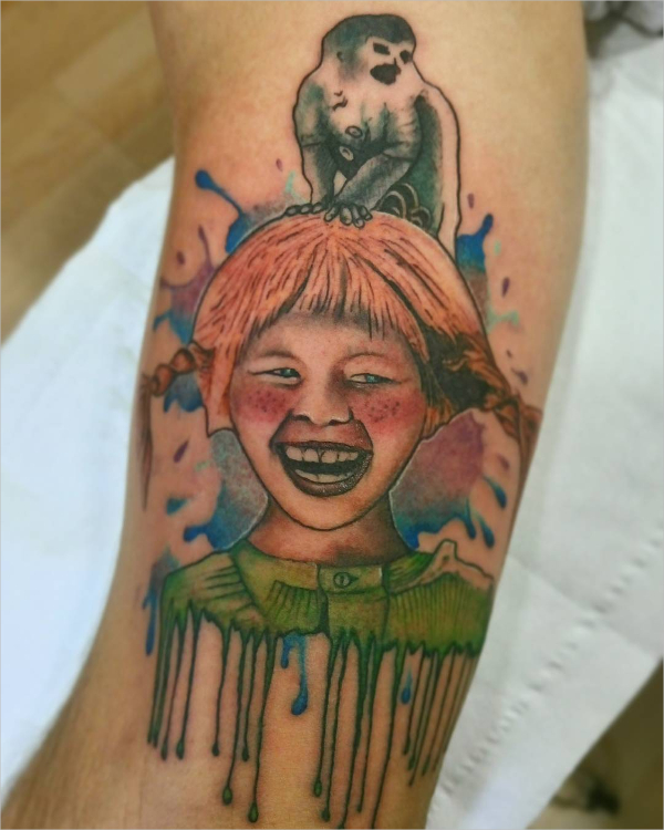watercolor baby smiling tattoo