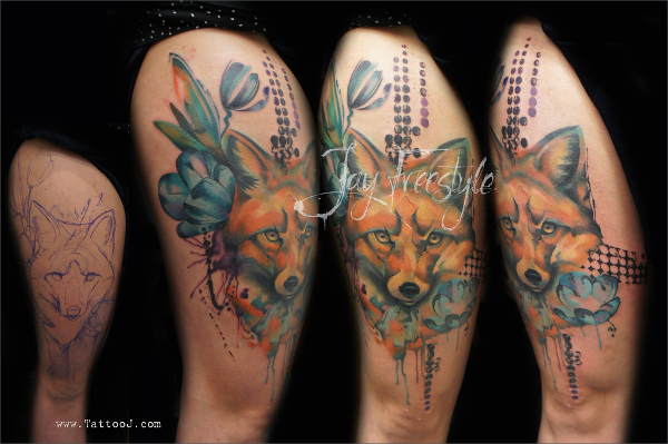 fox watercolor tattoo